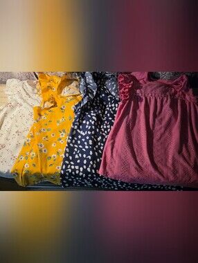 Shein - Girls' Mixed Floral & Solid Tops - White, Yellow, Navy, Pink - Size S